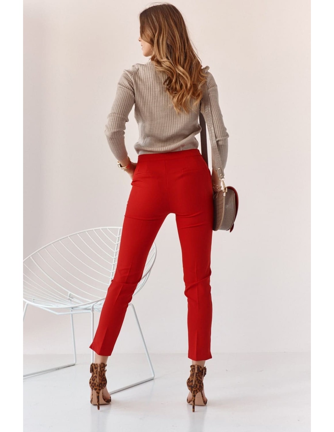 Elegant red trousers with a crease MP45138 - Online store - Boutique